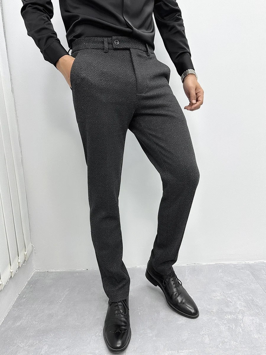 Мужские костюмные брюки Mr. Hui на осень и зиму деловые облегающие фланелевые