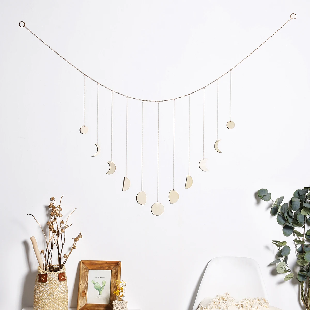 

Wood Moon Phase Boho Metal Wall Decor Hanging Moon Aesthetic Home Decor for Living Room Bedroom Cottagecore Farmhouse Decoration