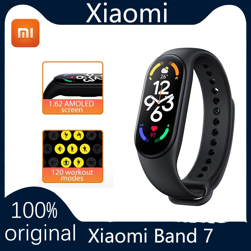 

Оригинальный Смарт-браслет Xiaomi Mi Band 7 1,62 дюйма AMOLED Bluetooth 5,2 с 120 режимами тренировки фитнес-трекер монитор сердечного ритма