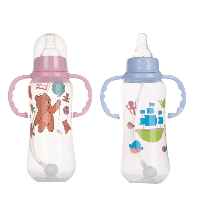 

280ML Newborn Baby Bottles Infant Anti-choking Learn Drinking Milk Bottles Breast Nipple Bottles for 0-9 Months Random Pattern