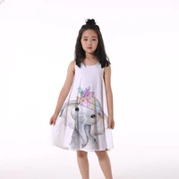 cartoon print summer dresses for girls elephant rainbow unicorn pink lovely children clothes soft and comfort for kids 4 14 year