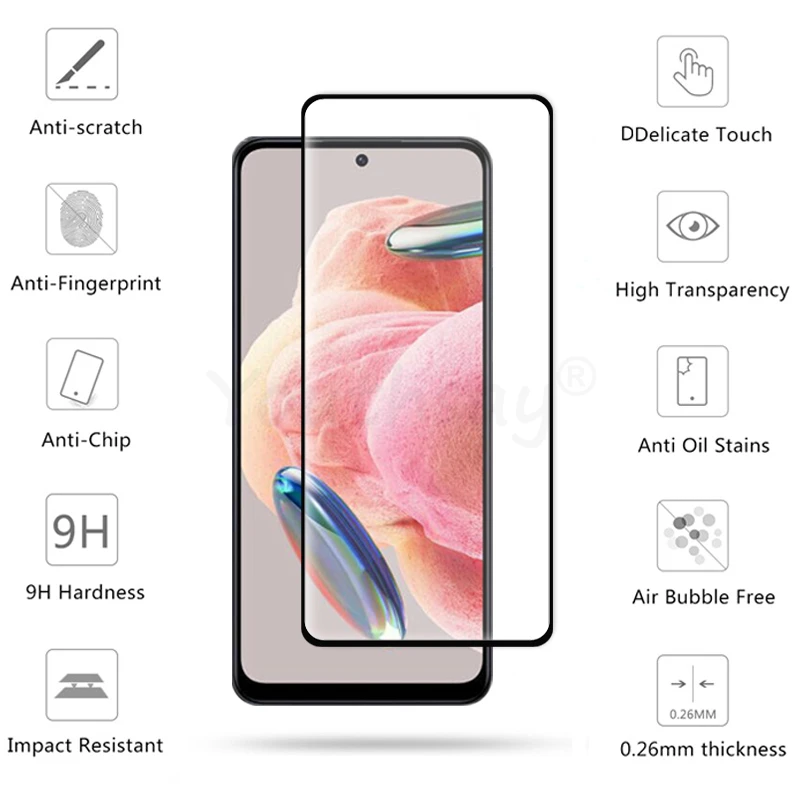 4Pcs Glass For Xiaomi Redmi Note 12 Tempered Glass For Redmi Note 12 Pro Plus 12 Turbo Glass Full Cover Screen Protector Film