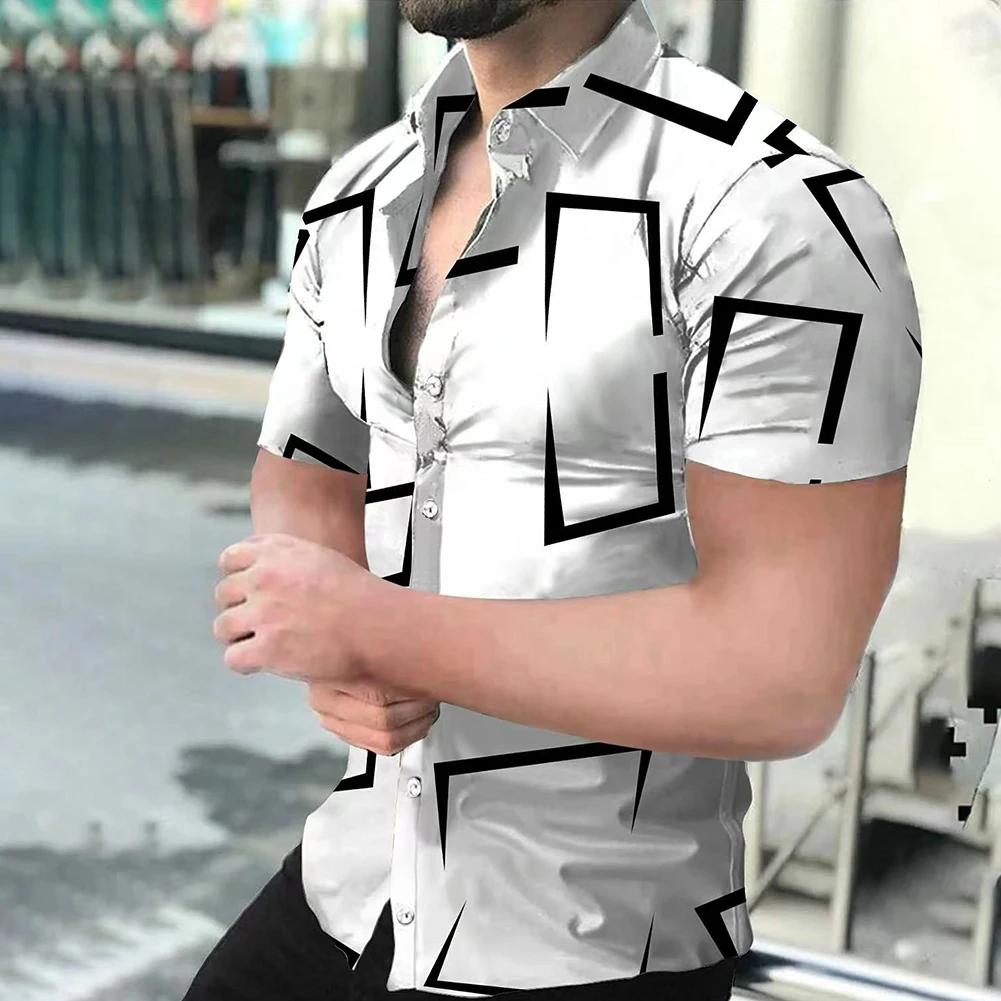 Men Button-Up Shirt Baroque Hawaiian Short Sleeve T-Shirt Top 3D Print Blouse Casual Party T-Shirt Top