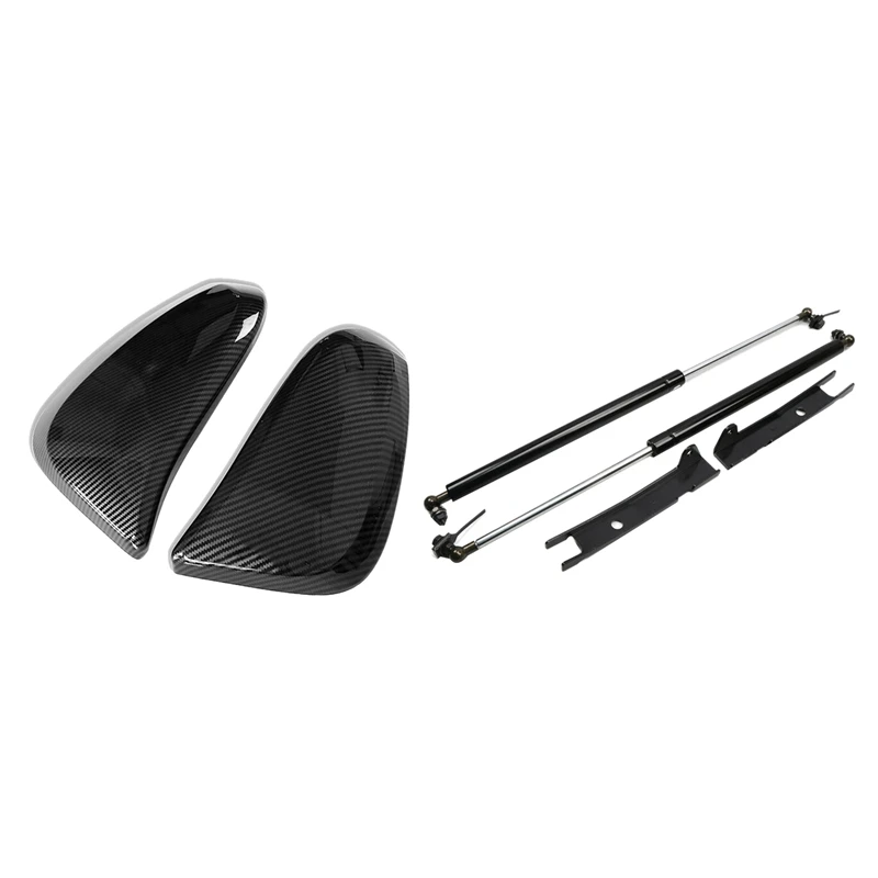 

Rear View Mirror Side Door Mirror Cap With 2PCS Front Engine Hood Lift Shock Struts, For Toyota Hilux Revo Vigo 15-19