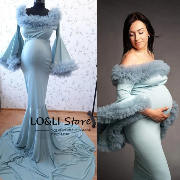 

Женское платье-Русалка с открытыми плечами и рукавами-фонариками