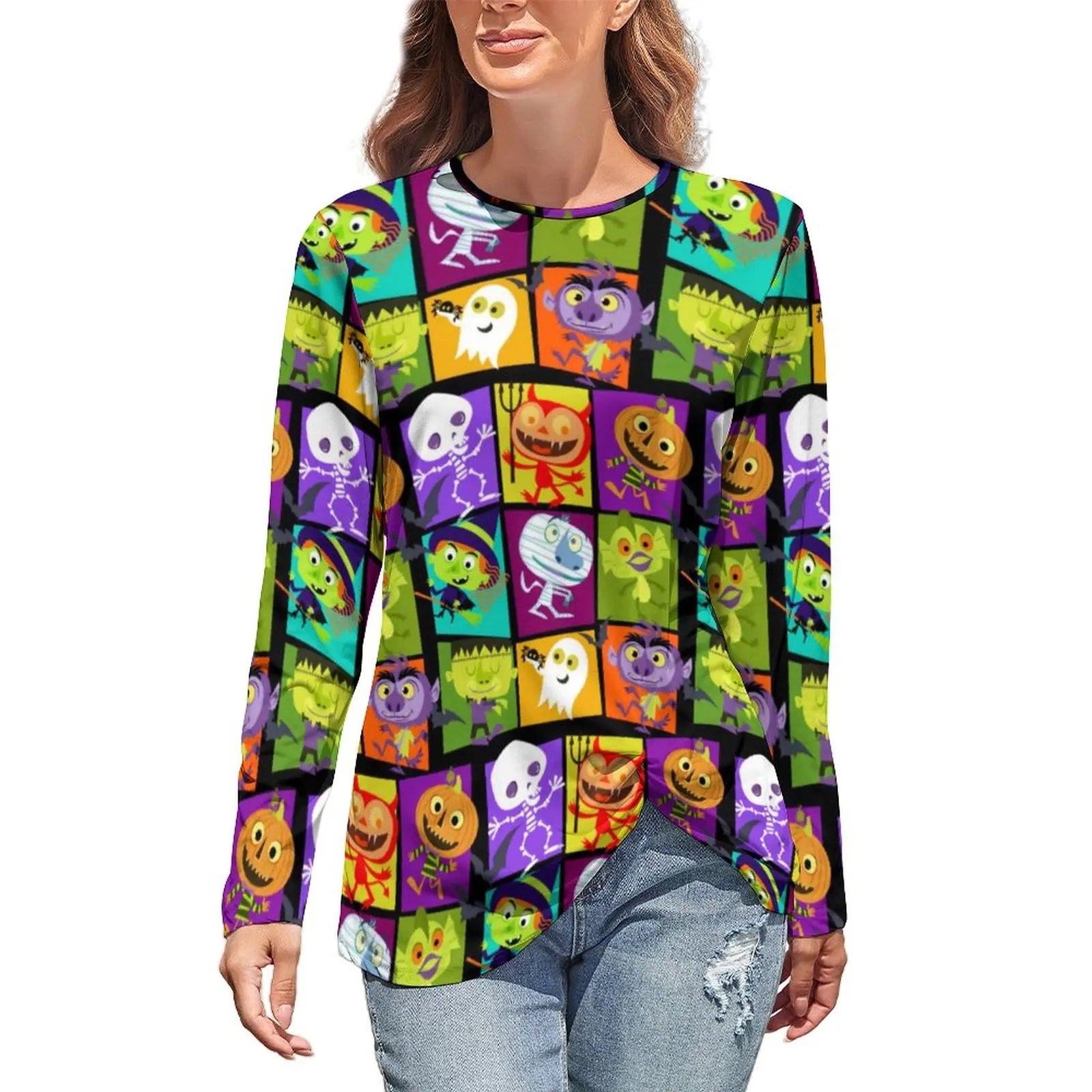 

Футболки с монстрами на Хэллоуин, Ретро Мультфильм, милая уличная одежда, Женский эстетический рисунок, Φ 4XL