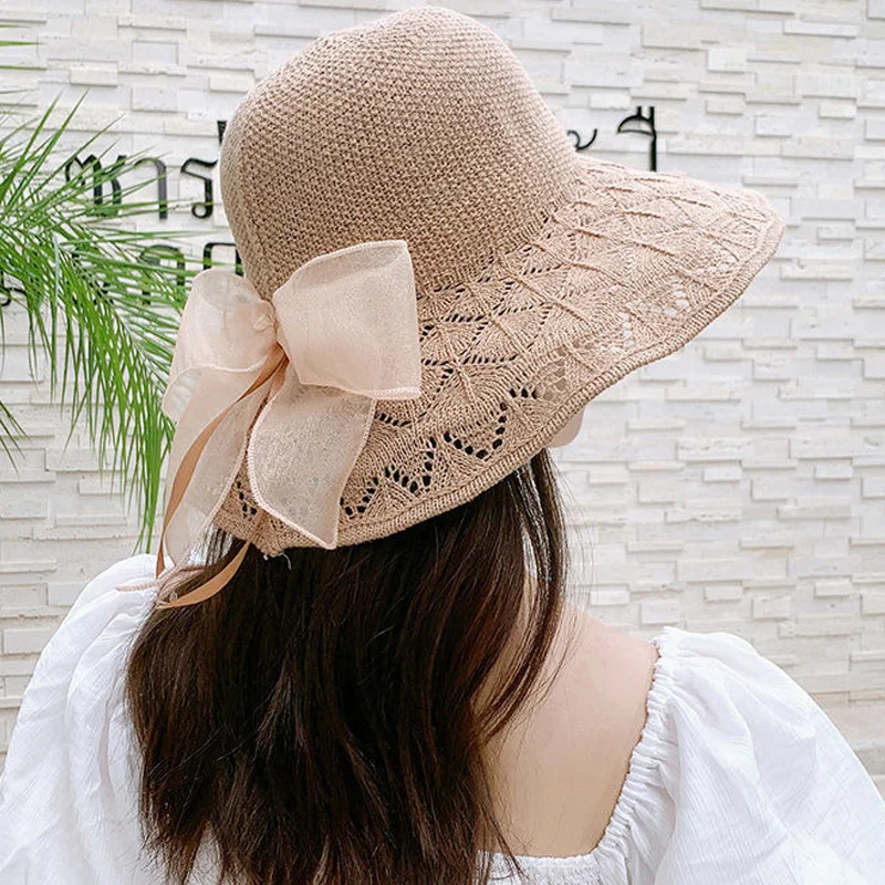 

2022 Sun Hats For Women Travel Cap Straw Hat Beach Caps Foldable Wide Brim Simple Outdoor Sun Visor Ladies Sea Beach Summer Hat