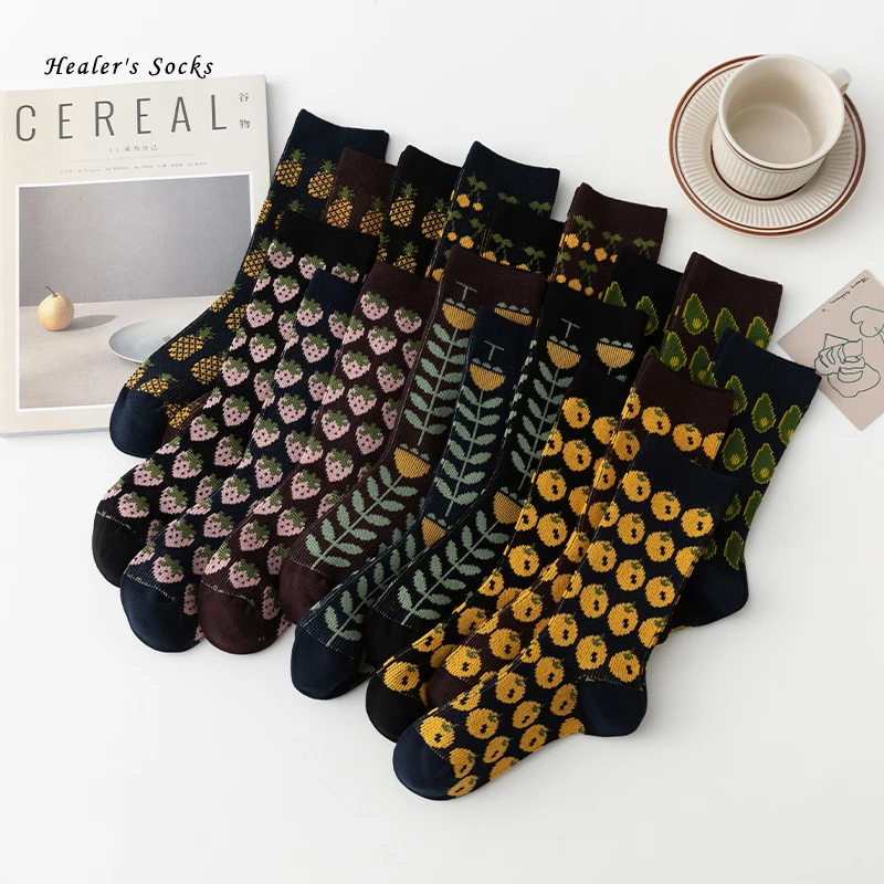 

Забавные вязаные носки с фруктами для мужчин и женщин, хлопковые высококачественные теплые оранжевые удобные модные длинные чулки в стиле ...