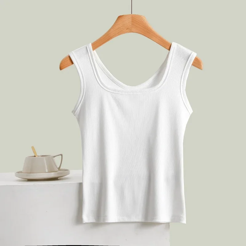 Wide Edge Square Collar Mini Tank Top Women's Summer Outerwear Inner Layer Screw Thread Covering Secondary Breast