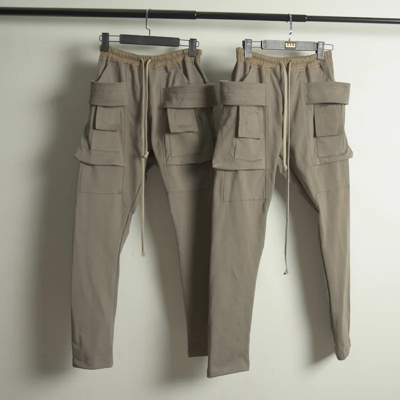 High Street Men's Pants Rick Cotton Men Trousers Cargo Pants Drawstring Full Length Owens Men's Clothing