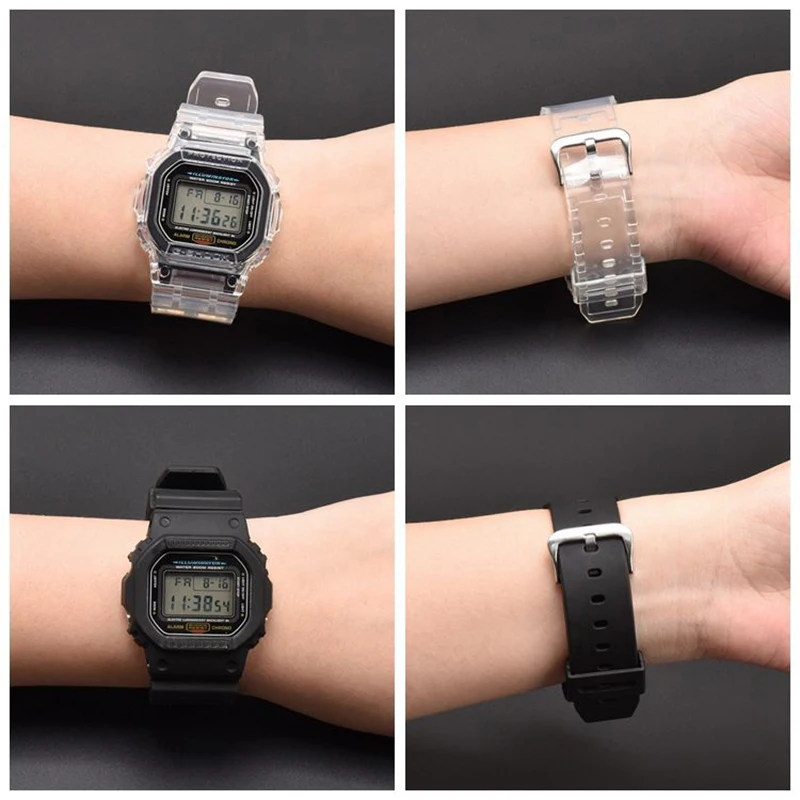 Silicone Watchband Replacement For DW5600 DW5610 Rubber Strap Sports Waterproof Watch Straps Transparent Watch Band Bezel New