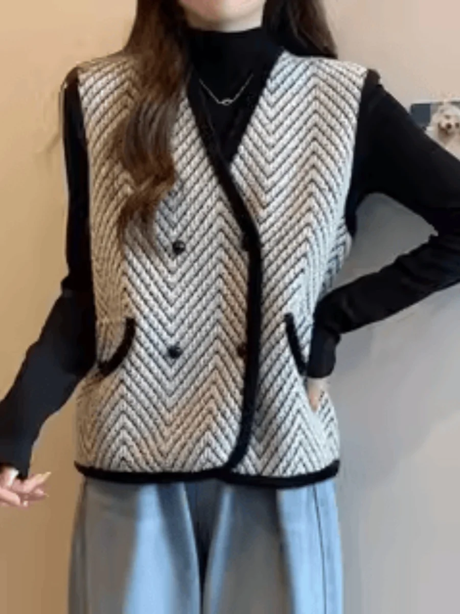 Свитер с v-образным вырезом жилет верхняя одежда для женщин осень 2023 новый дизайн
