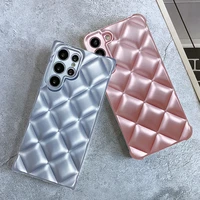 fashion plated blue pink 3d rhombus texture phone case for samsung s22 ultra s21 plus soft silicone shockproof protective cover