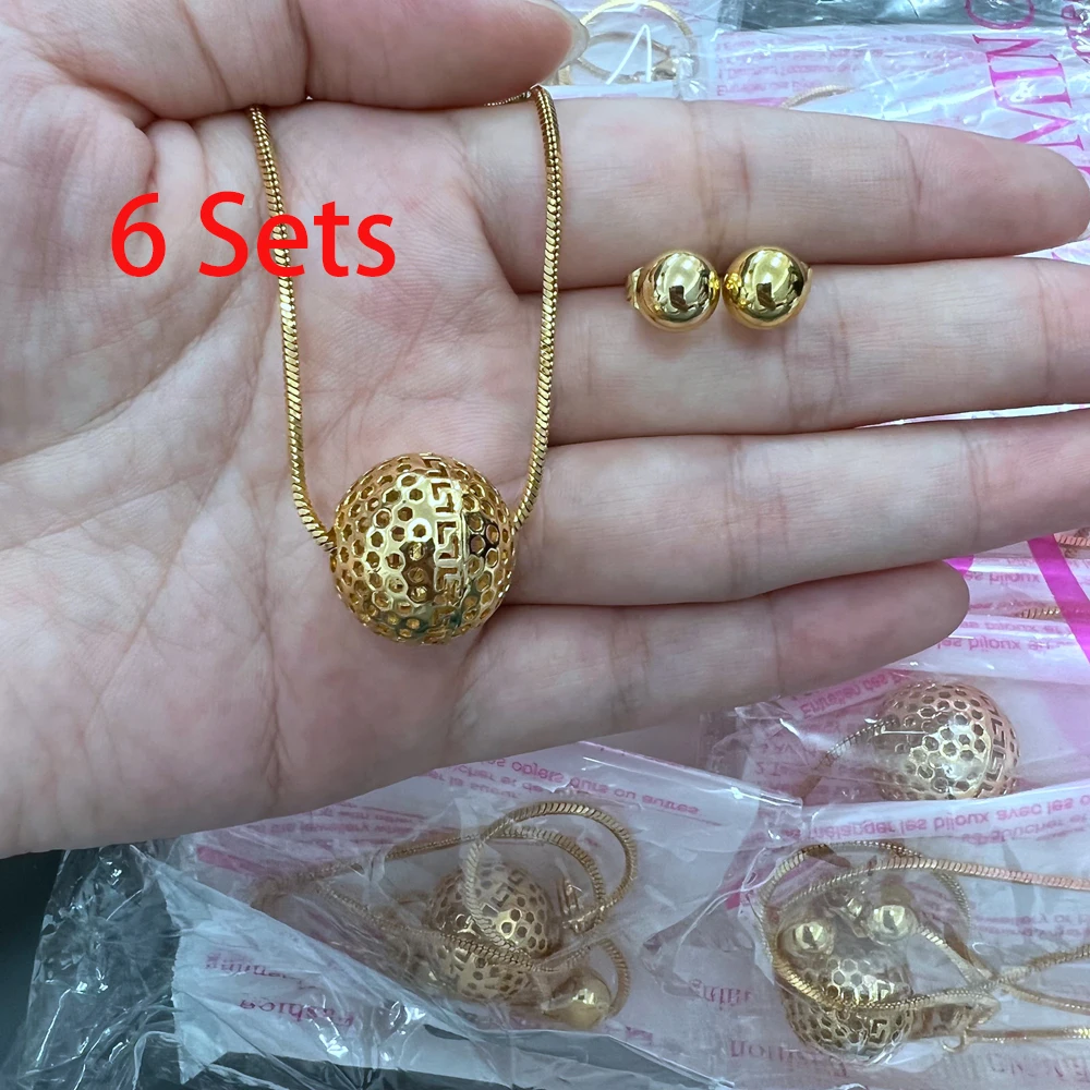 

6 Sets Tiny Necklaces and Earrings Fashion Jewelry Set French Jewelry Set 18k Gold Plated Party Chain Necklace Wholesale Price