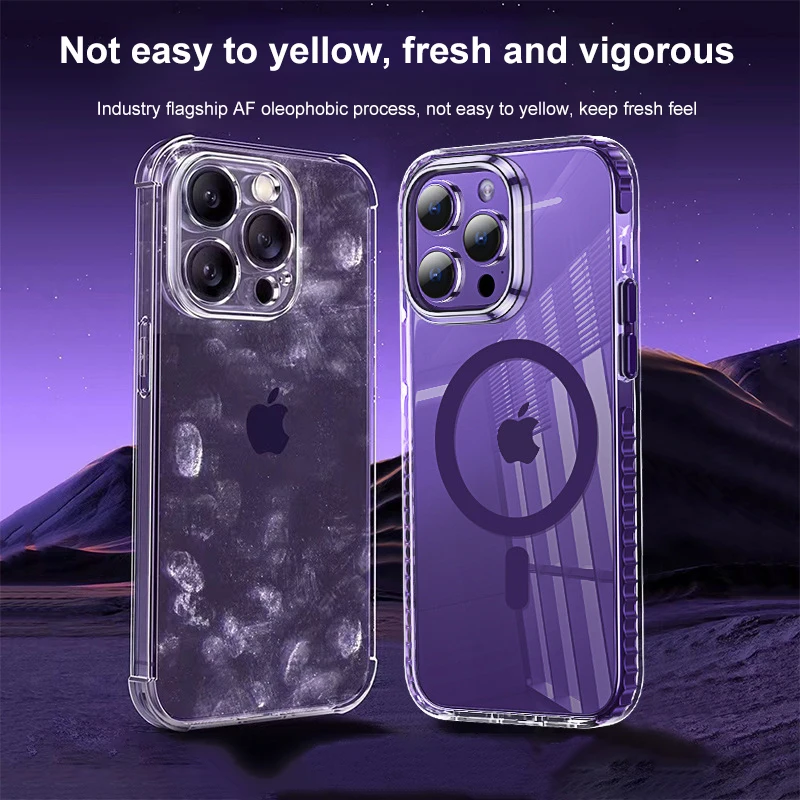 

Metal Lens Frame Fall-proof Magnetic Phone Case For iPhone 15 14Plus 13 14 15ProMax Non-slip Border Transparent Protective Cover