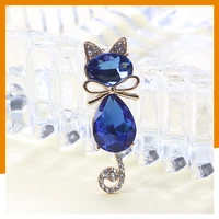 exquisite dark blue crystal cat brooch cute kitten brooch female elegant temperament suit jacket accessories animal brooch