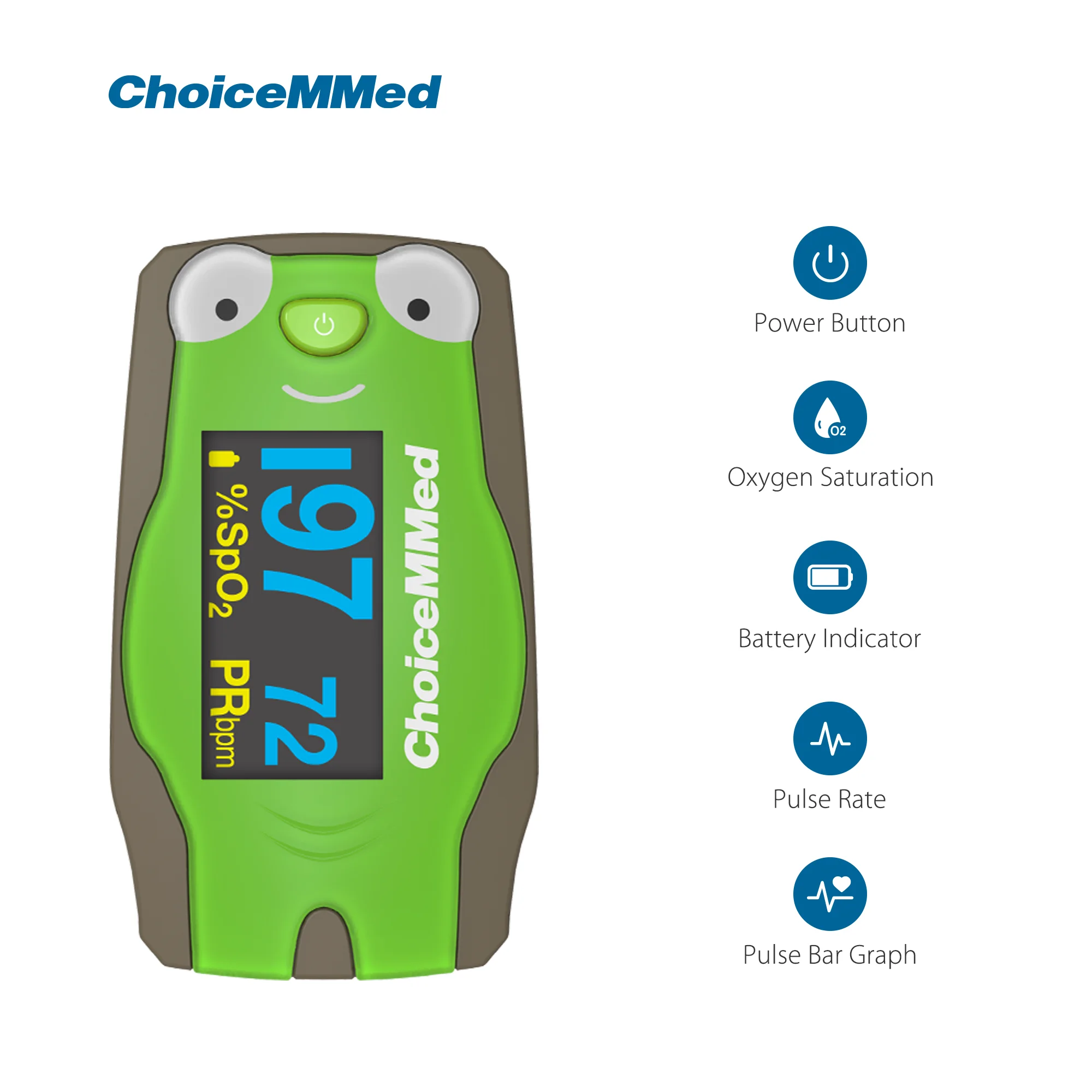 Фото Пульсоксиметр CHOICEMMED MD300C53 для детей, функция оповещения о отпечатках пальцев, определение насыщения крови кислородом №3