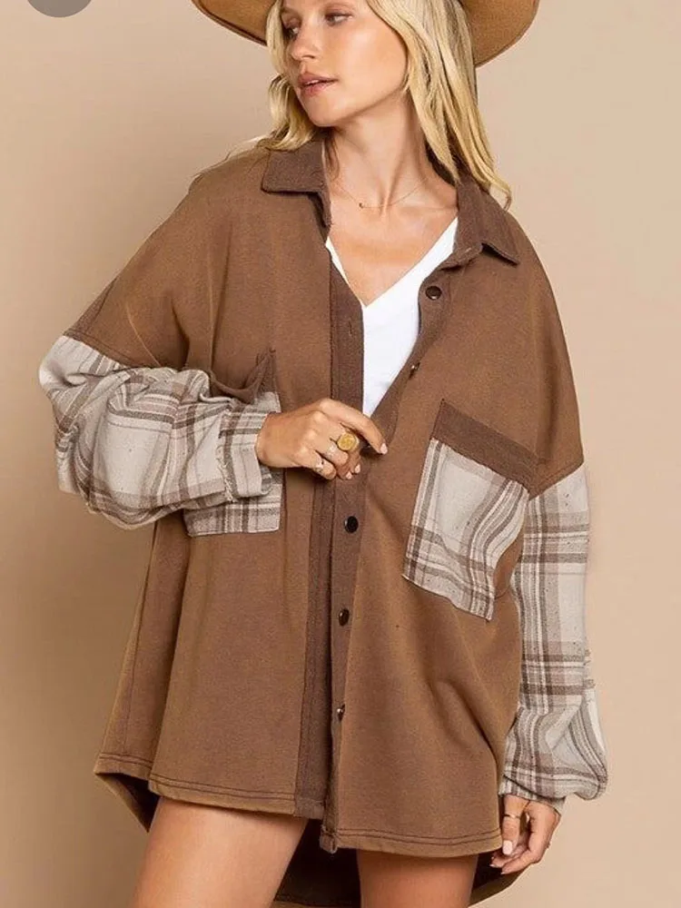 

Women's Plaid Patchwork Shirts Jackets Coat Tops 2022 Autumn New Casual Pocket Coat Spring Loose Fashion Blouses Female Clothing