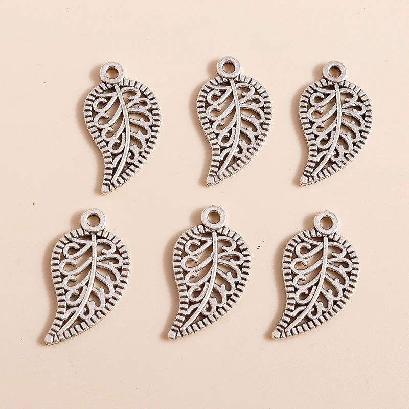 

50pcs 10*19mm Leaf Charms Tibetan Silver Color Metal Feather Pendants for Handmade DIY Bracelet Necklace Jewelry Making in Bulk