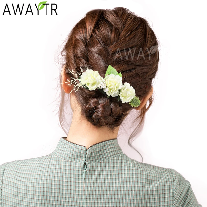 

Bohemian Hairpin Brides Wedding Hair Clips Combs Flower Bridesmaid Headdress Combs Hair Accessories Women Girls Floral Hairpins