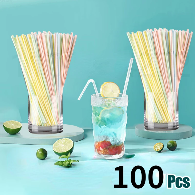 

100 шт., пластиковые гибкие трубочки для напитков