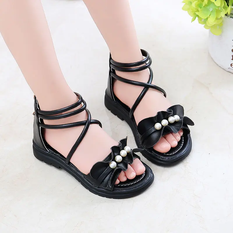 

3 To12 Ruffles Beading Children's Sandals Girls' Shoes Princess Sports Sandals Summer 2022 Kids Beach Fashion Gladiator Sandals