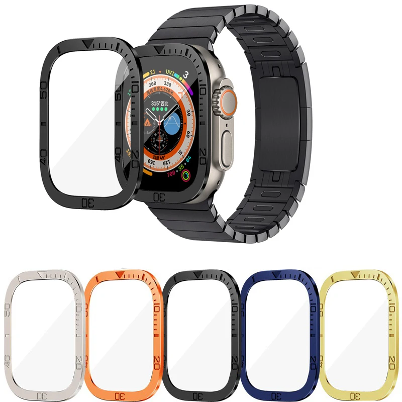 Корпусная панель из металлического сплава iwatch 8 49 мм, penutup bingkai skala kecepatan waktu For Apple Watch 8 Ultra 49 мм, стеклянный экран