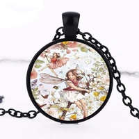 flower fairies butterfly bird photo glass dome cabochon pendant chain necklace fashion jewelry accessories for women men gifts