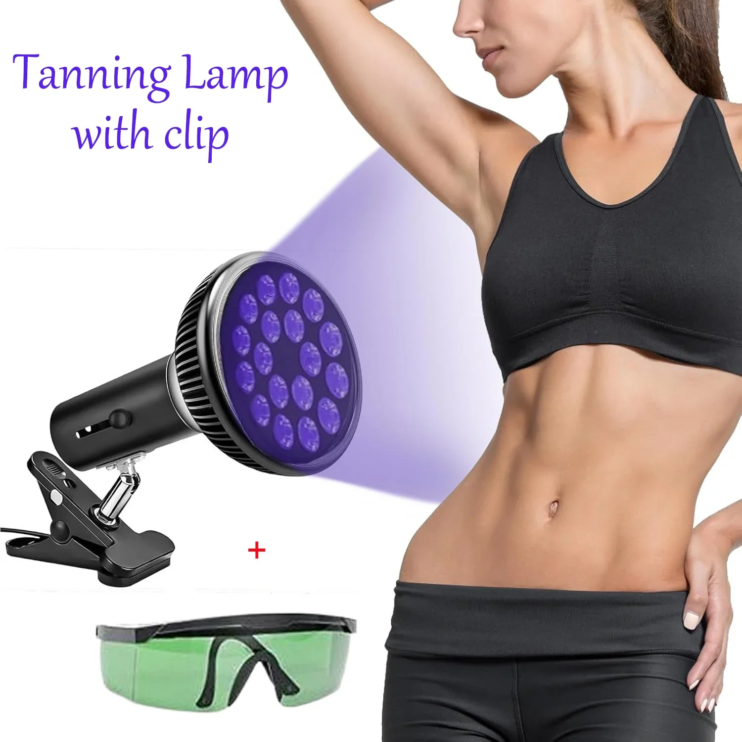 54W UV Tanning Lamp 18PCS LEDS Thearpy Light for Body Home Use with 300 °Rotating Adjustable Stand Clip Purple Lights Indoor