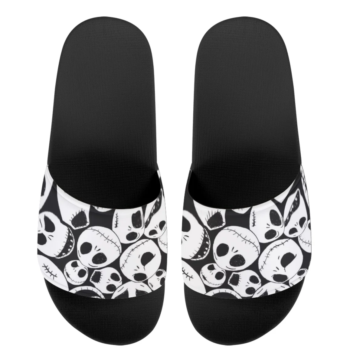 New Black And White Skull Slipper Stylish Classic Round Toe Flat Shoes For Lady Breathable Leisure Durable Sandals Birthday Gift