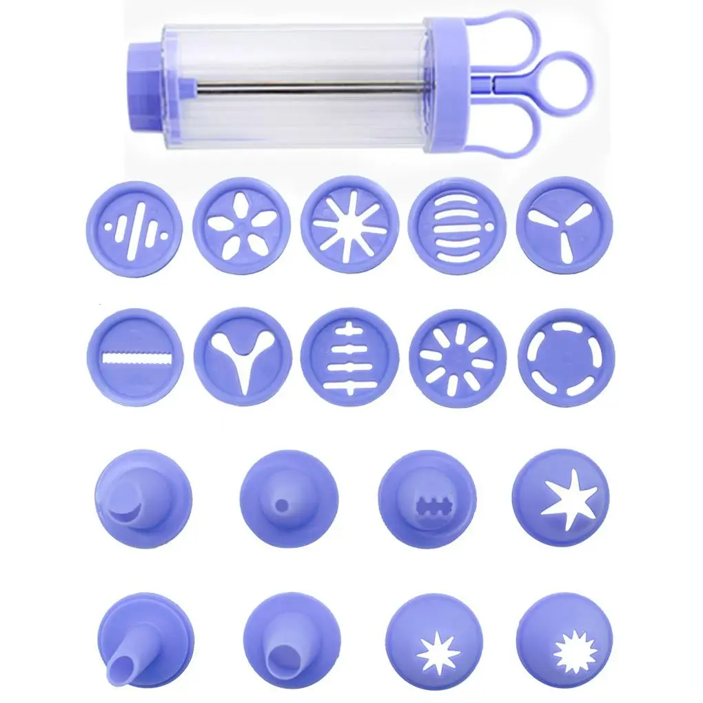 

19pcs Cream Cake Making Maker Cookie Biscuit Pump Press Machine Flower Mouth Kitchen Mold Tools Set Random Flower Pattern