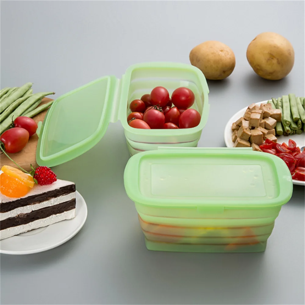 

1pc Fold Collapsible Silicone Food Container Portable Bento Lunch Box Microware Home Containers Box Kitchen Outdoor Food Storage