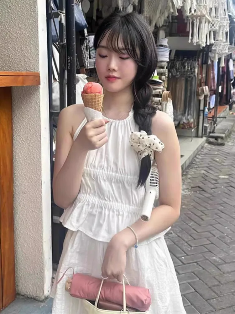 Летние дизайнерские укороченные топы Korobov с лямкой на шее корейская мода женская