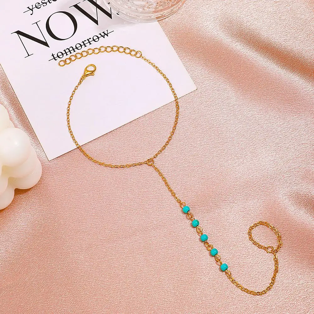 

Creative Vintage Chain Charms Bracelet New Connected Finger Beads Bracelets For Women Bracelets & Bangles Jewelry Femme N86