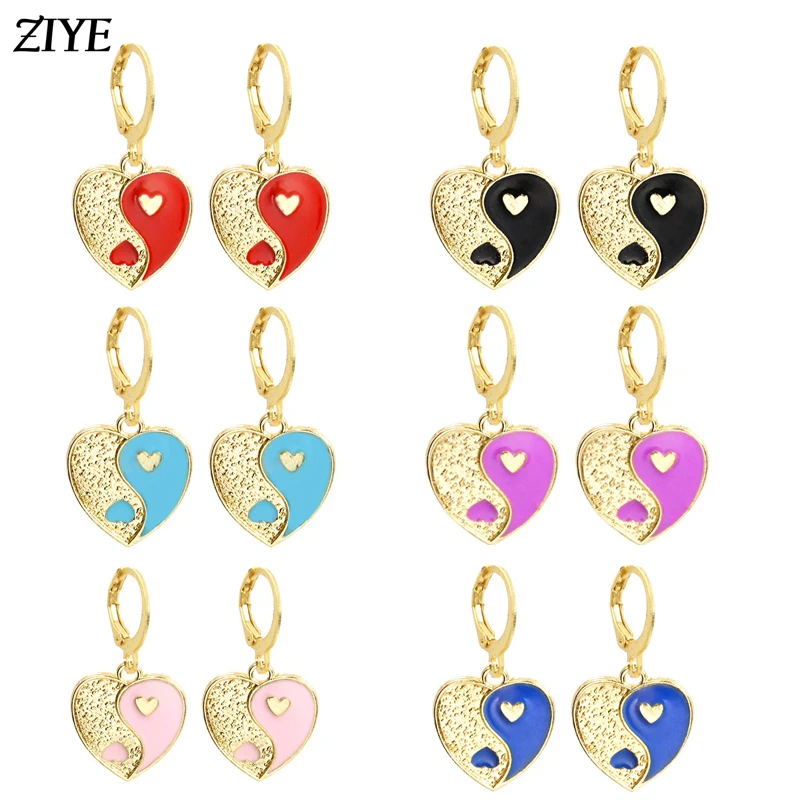 

Classic Tai Chi Yin Yang Drop Earrings Heart Enamel Charms Colorful Eight Trigrams Design Ethnic Earrings For Women Gift Jewelry