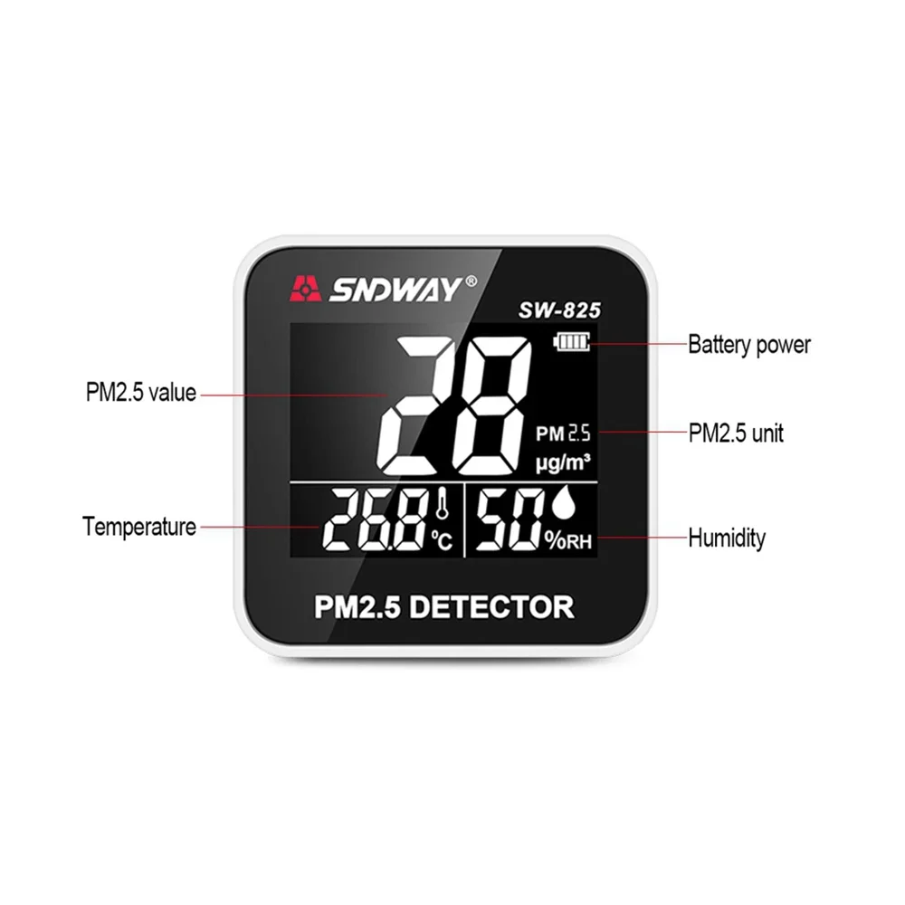SW825 Цифровой детектор PM2.5 0-500ug Мини Портативный измеритель температуры и
