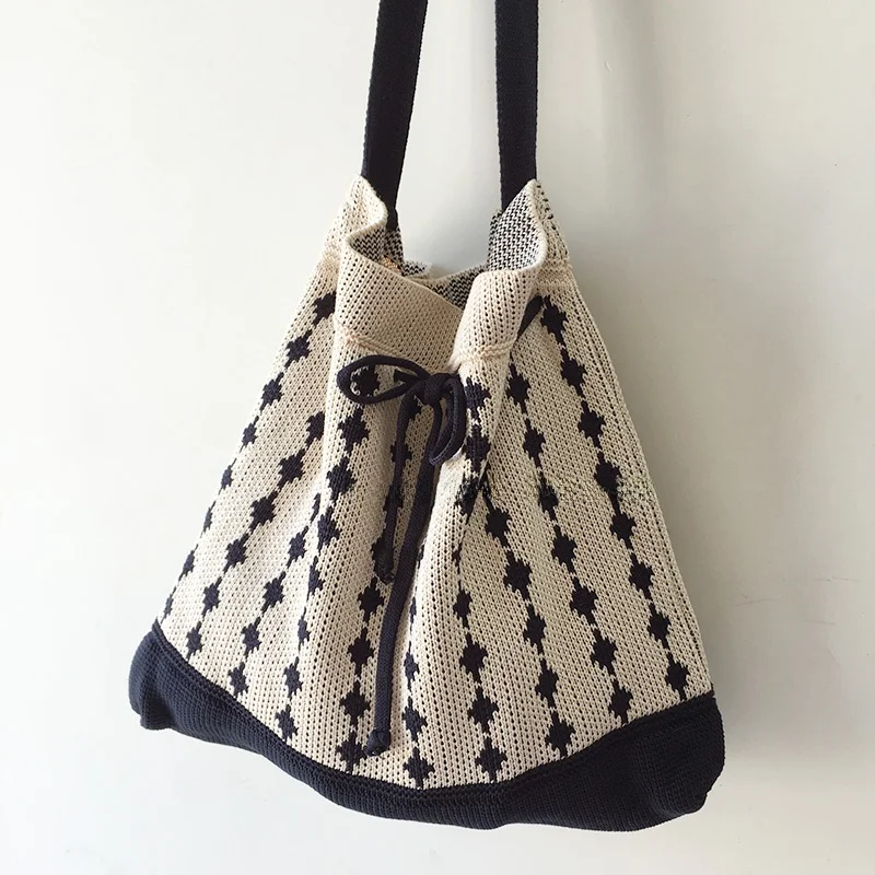Южная Корея Ins Плед контрастного цвета Сумка-ведро Вязаная сумка на плечо