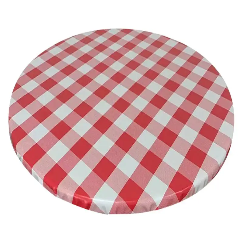 

Скатерть круглая эластичная, водонепроницаемая моющаяся круглая уличная скатерть в красно-белую клетку, для весны и лета