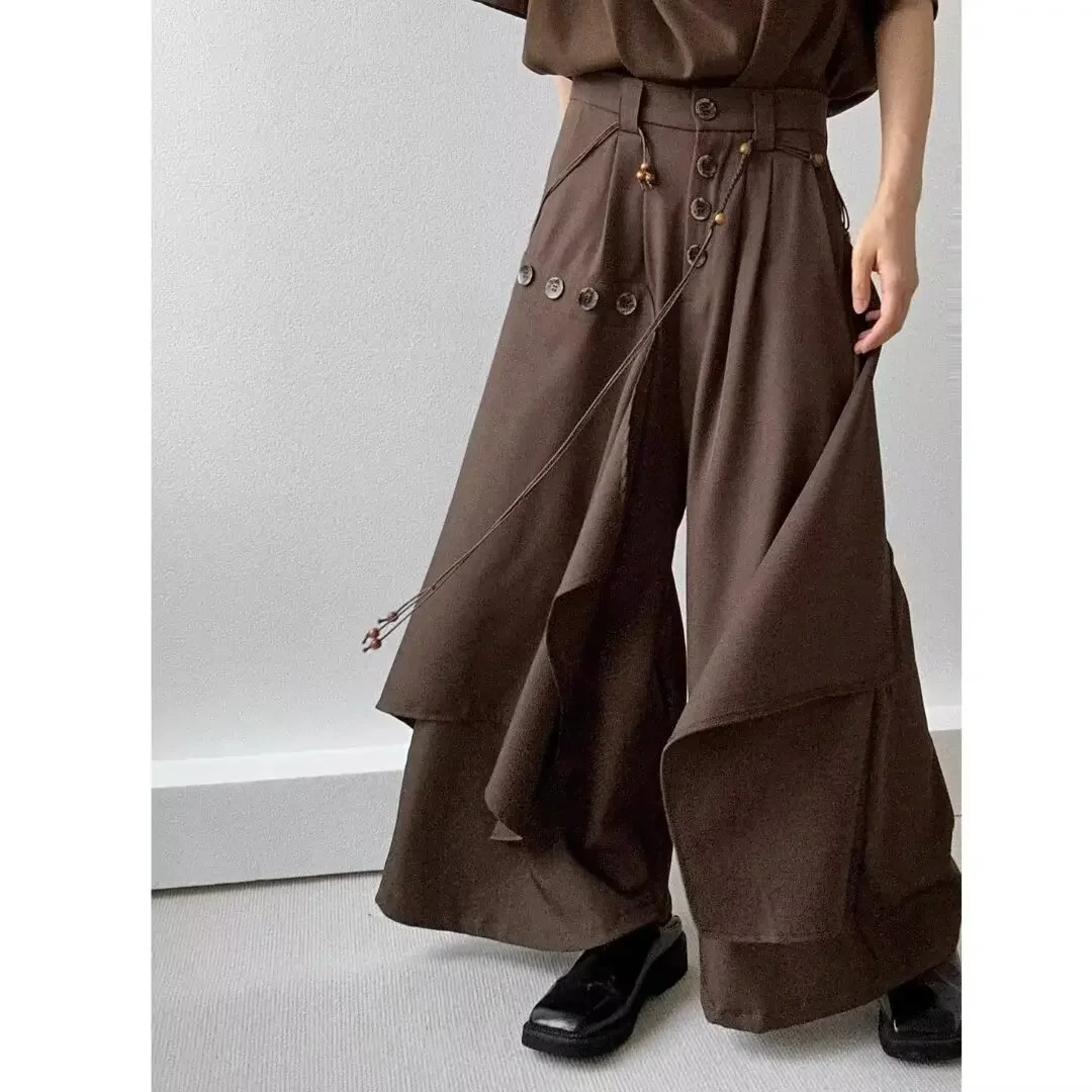 Фото Модные мужские брюки в японском стиле, широкие брюки Hakama, мешковатые брюки для мужчин и женщин, уличная одежда в стиле хип-хоп, стильная одежда самурая №5