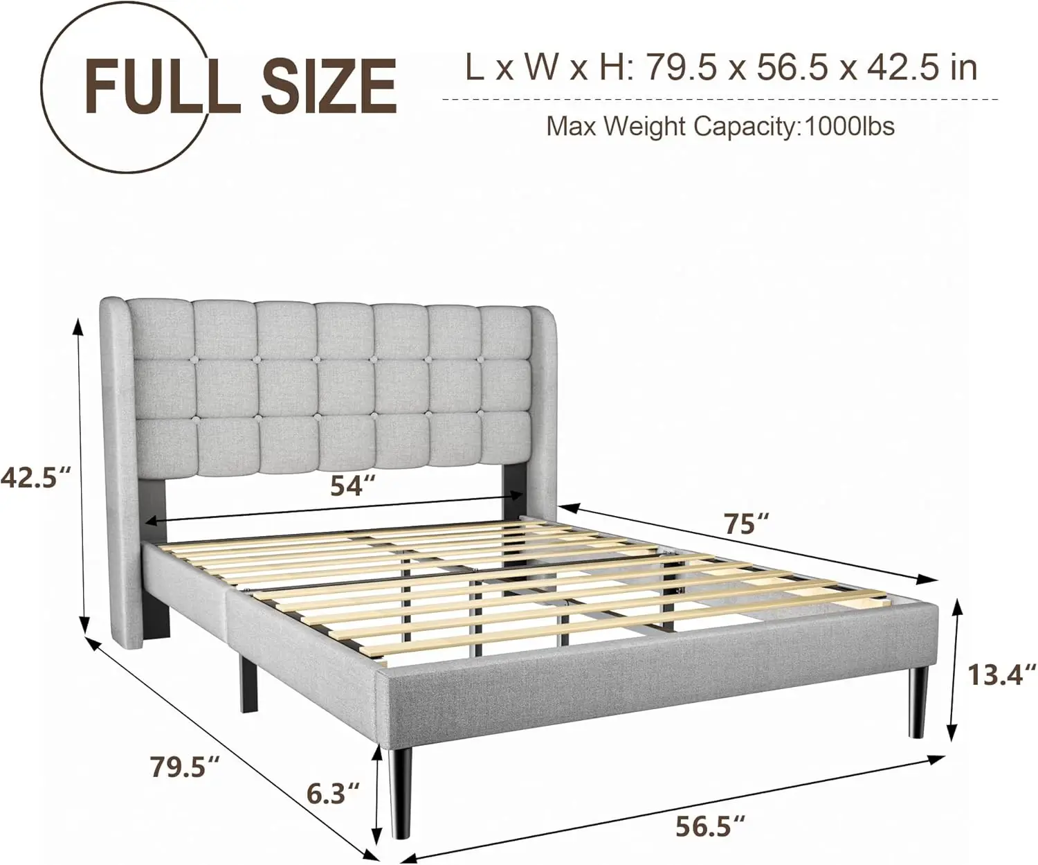 Полноразмерная рама для кровати с мягким изголовьем Современная платформа