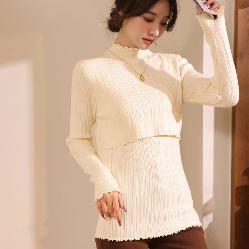 Maternity Breastfeeding Sweater Nursing Clothes Knitwear Feeding Sweater Knit Winter Clothing Knitted Shirts Warm Clothes enlarge