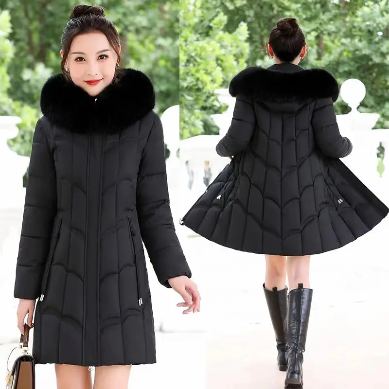 Женская пуховая повседневная куртка модная шапка с капюшоном съемный длинный