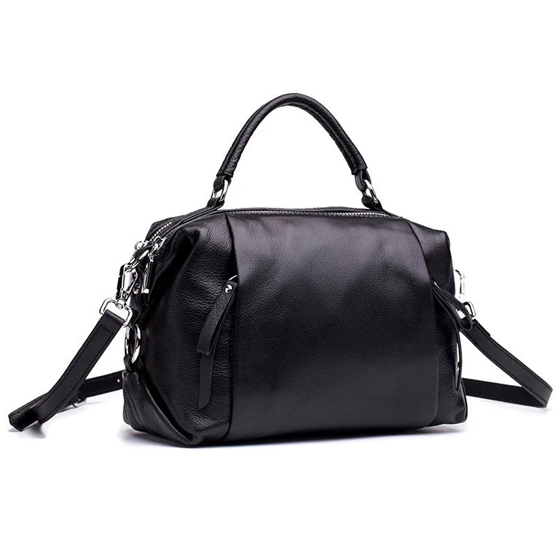 

Exquisite Women Fashion 3 Outside Zipper Pockets Two Main Large Capacity Genuine Cow Leather Full Grain Crossbody Travel Bag