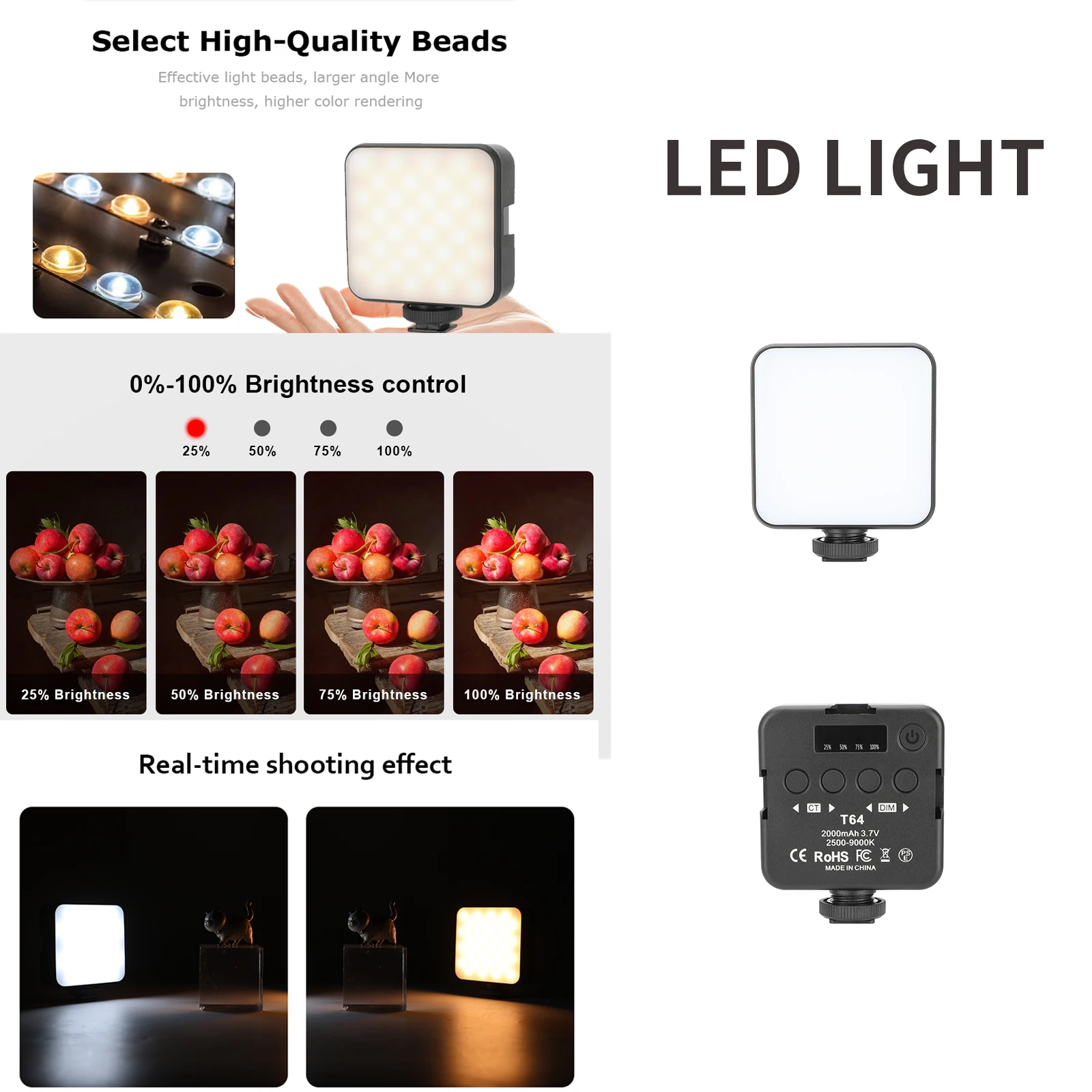 HDRIG светодиодный светильник портативная фотография на камере 2500K-9000K двухцветное
