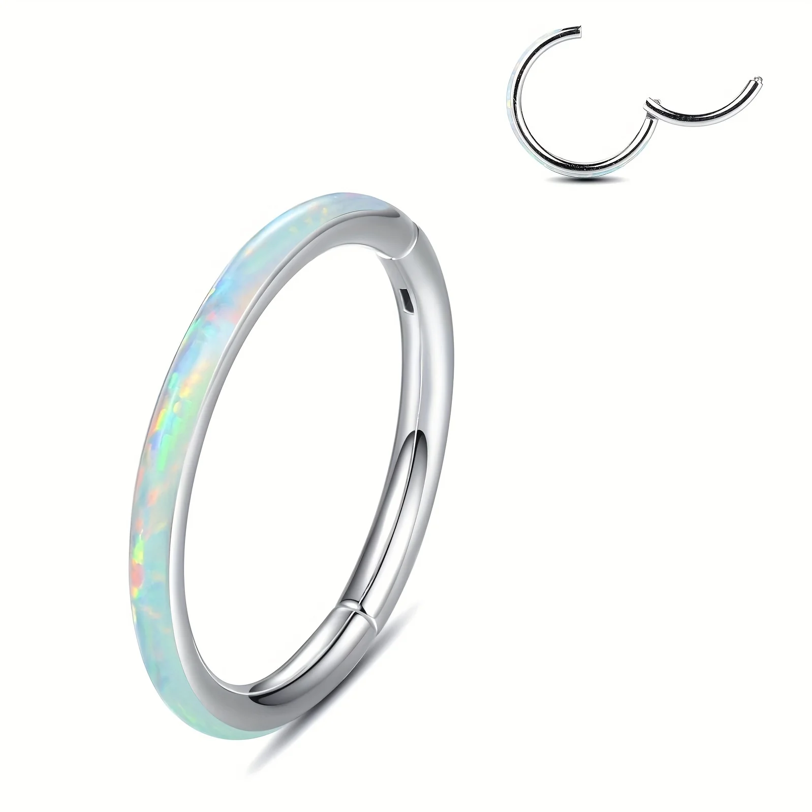 316L Нержавеющая сталь Носовое кольцо Hoop Opal хрящ Tragus Helix Серьги Septum Clicker Кольцо CZ