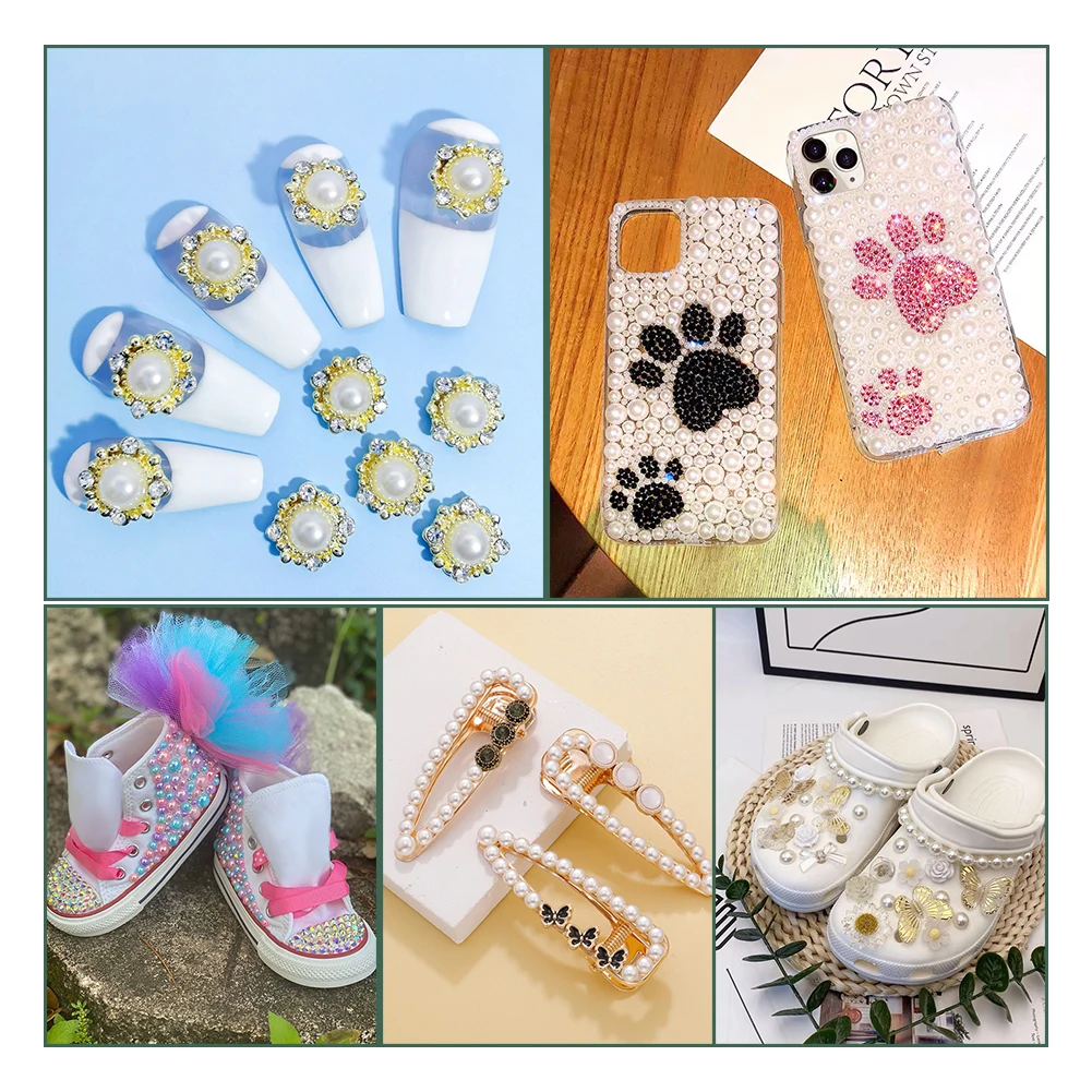 1 Bag Mix Flat Back Imitation Pearl Dome Resin Cabochons Rhinestone Tweezer Picker Pen for Nail Art Tumbler Craft Jewelry Making