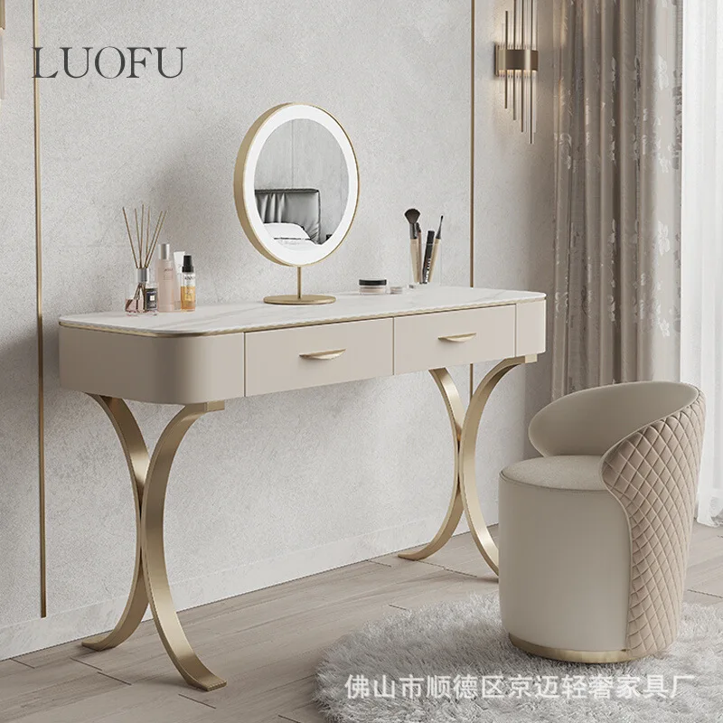 

Louis Fashion Light Luxury Rock Board Dressing Table Modern Simple Bedroom Small Creative High Sense Makeup Table