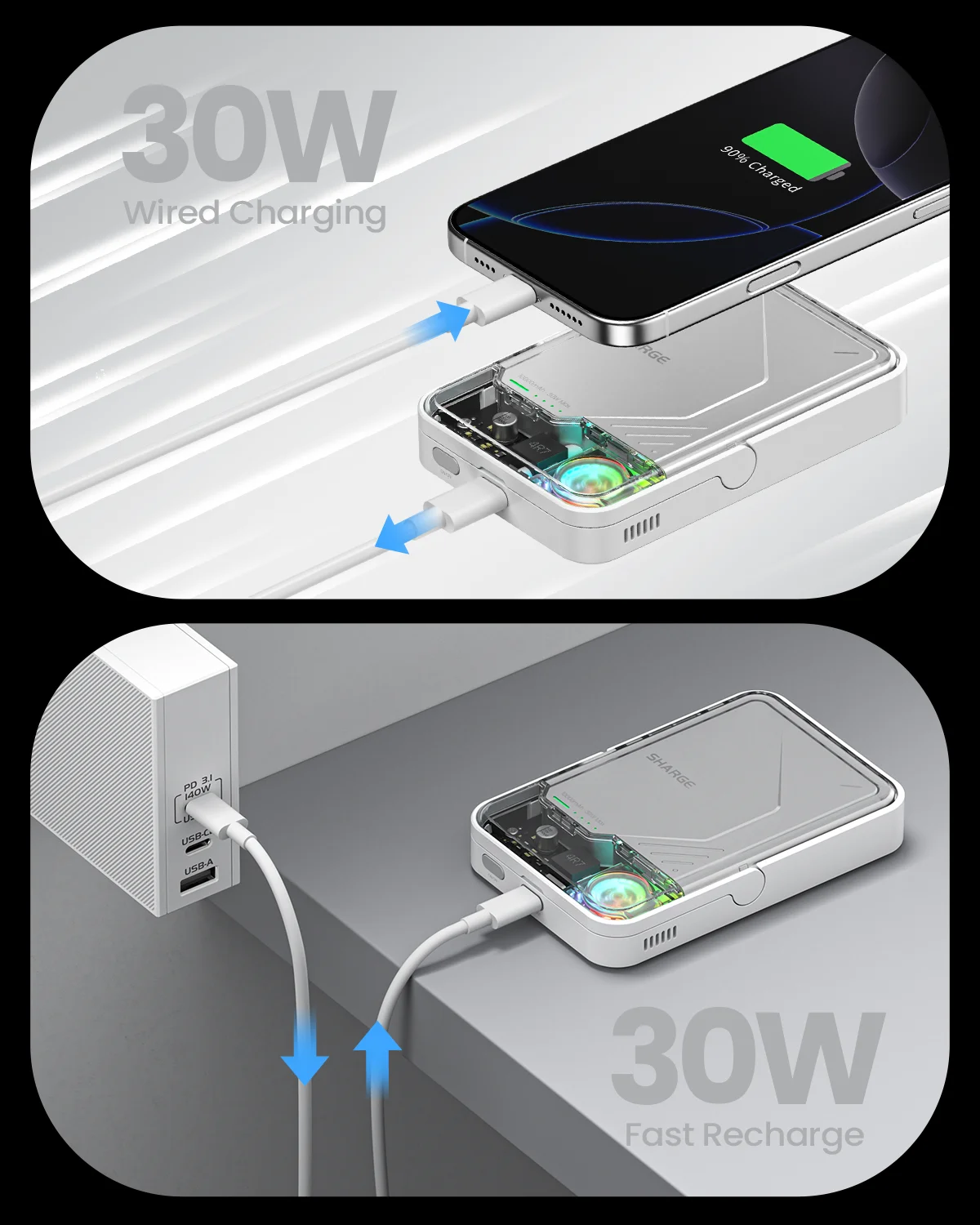 Портативное зарядное устройство SHARGE ICEMAG 2 MagSafe Power Bank 15 Вт Qi2 с активным охлаждением, аккумулятор 10000 мАч для iPhone 1615 Galaxy (art.: 3920cb6ca7fb6) - 3920cb6ca7fb6