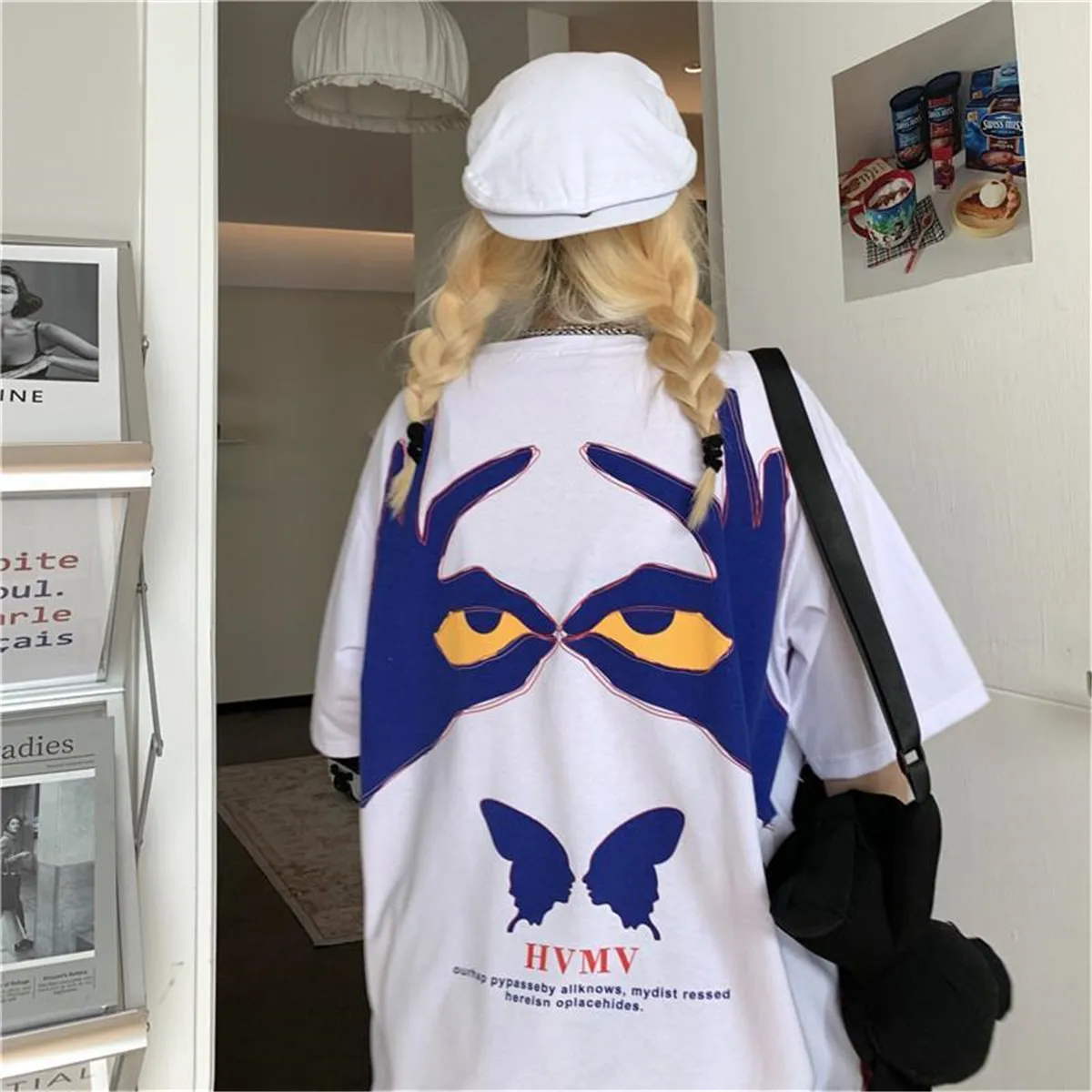 

Хлопковая футболка в стиле хип-хоп с принтом бабочек, летняя одежда в стиле оверсайз, женские топы, футболки, смешная японская свободная фут...