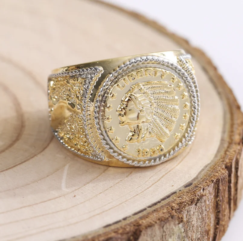 

ANGLANG The Indians Ring Gold Colour Hip Hop Natural Cubic Zirconia Ring Engagement Anniversary Gift Birthday Party Jewelry